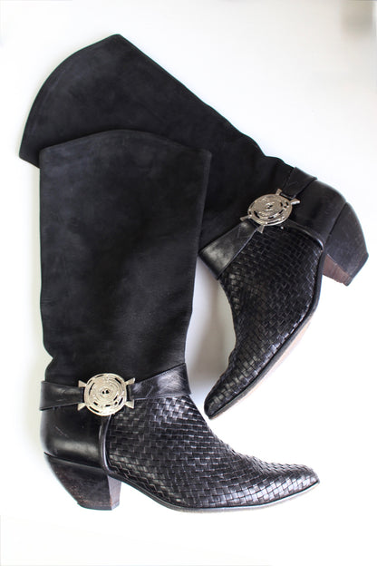 Rare Vintage Woven Leather & Suede Western Boot