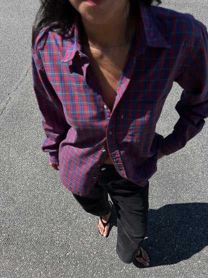 Vintage Yves Saint Laurent Crimson & Fern Plaid Button Up
