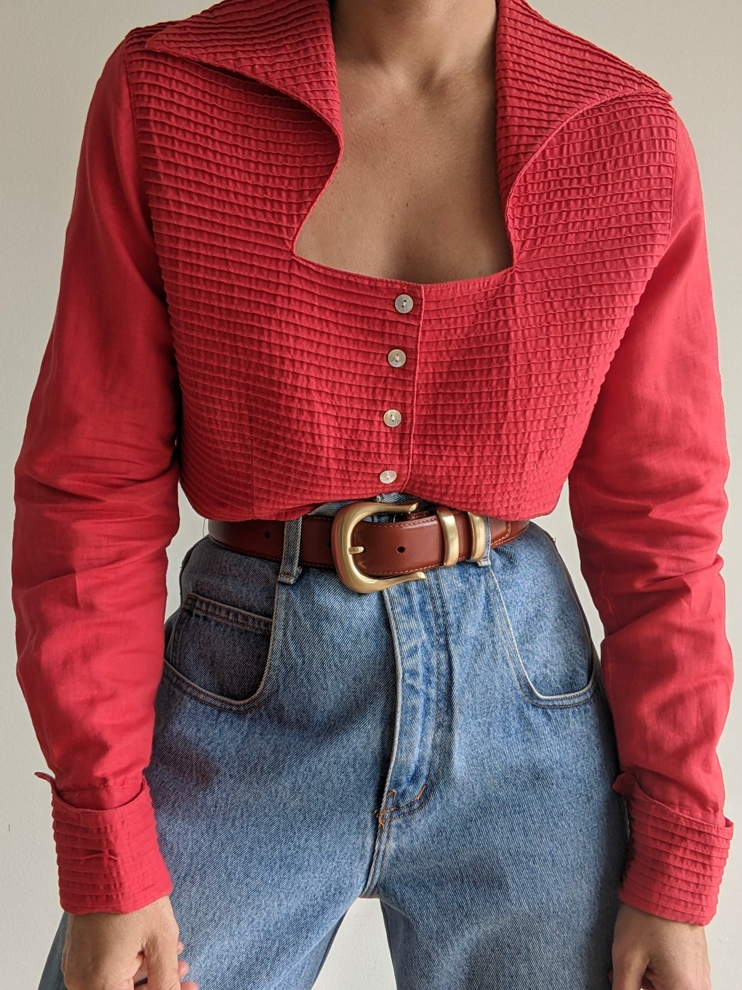 Vintage Cherry Sculptural Linen Blouse