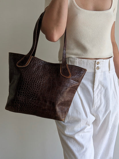 Vintage Tobacco Embossed Leather Tote