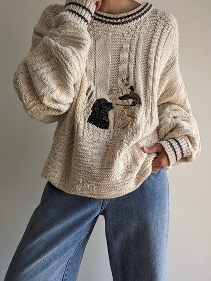Favorite Vintage Embroidered Dog & Duck Sweater
