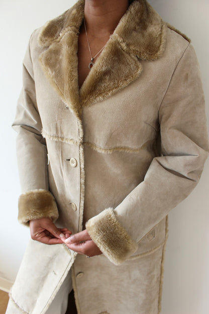 Vintage Sand Suede & Faux Fur Lined Coat