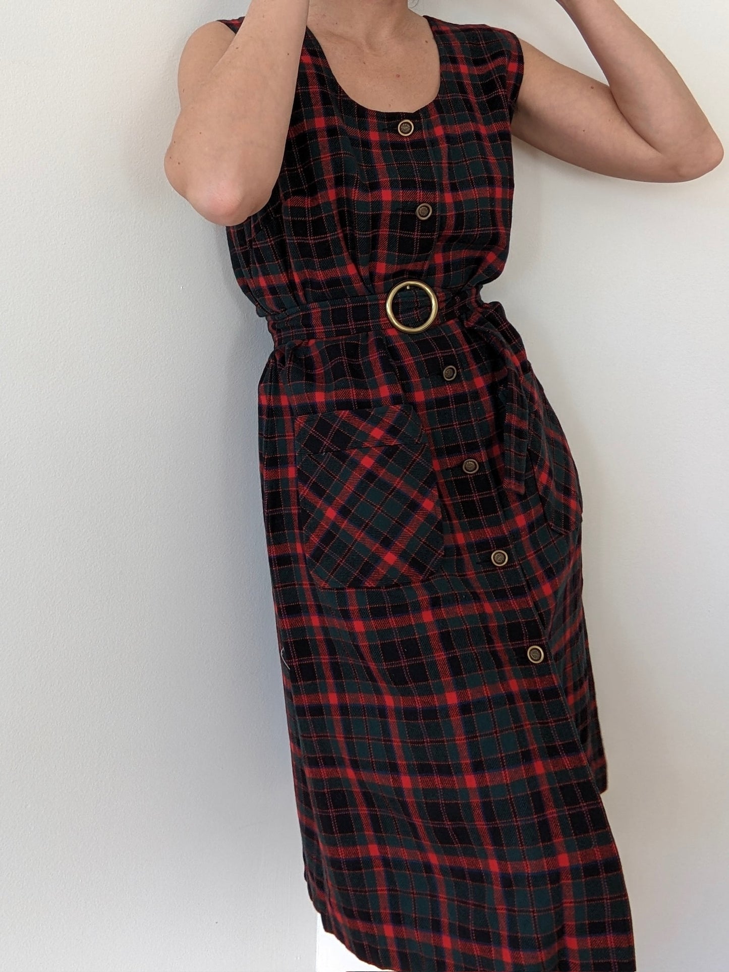 Vintage Pendleton Belted Plaid Wool Dress