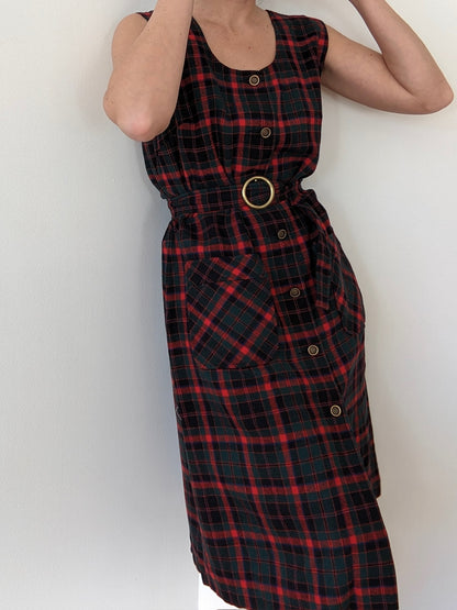 Vintage Pendleton Belted Plaid Wool Dress