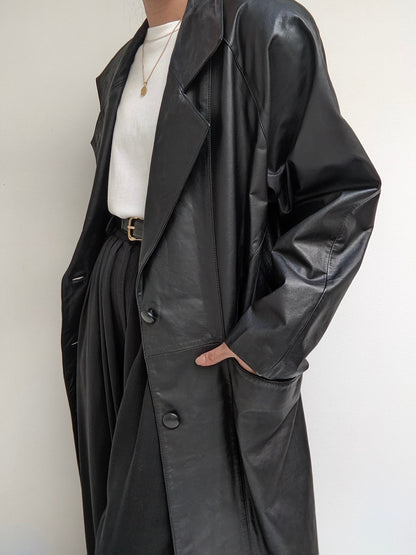 Vintage Black Leather Trench Coat