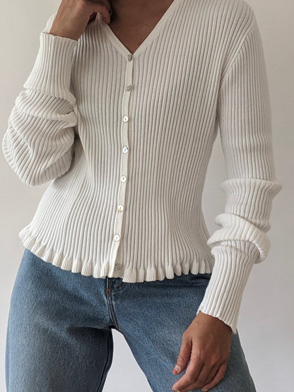 90s Ivory Ruffled Cotton Cardigan