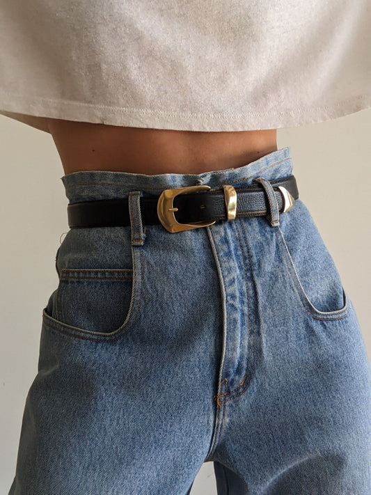 Vintage Italian Onyx Pebbled Leather Belt