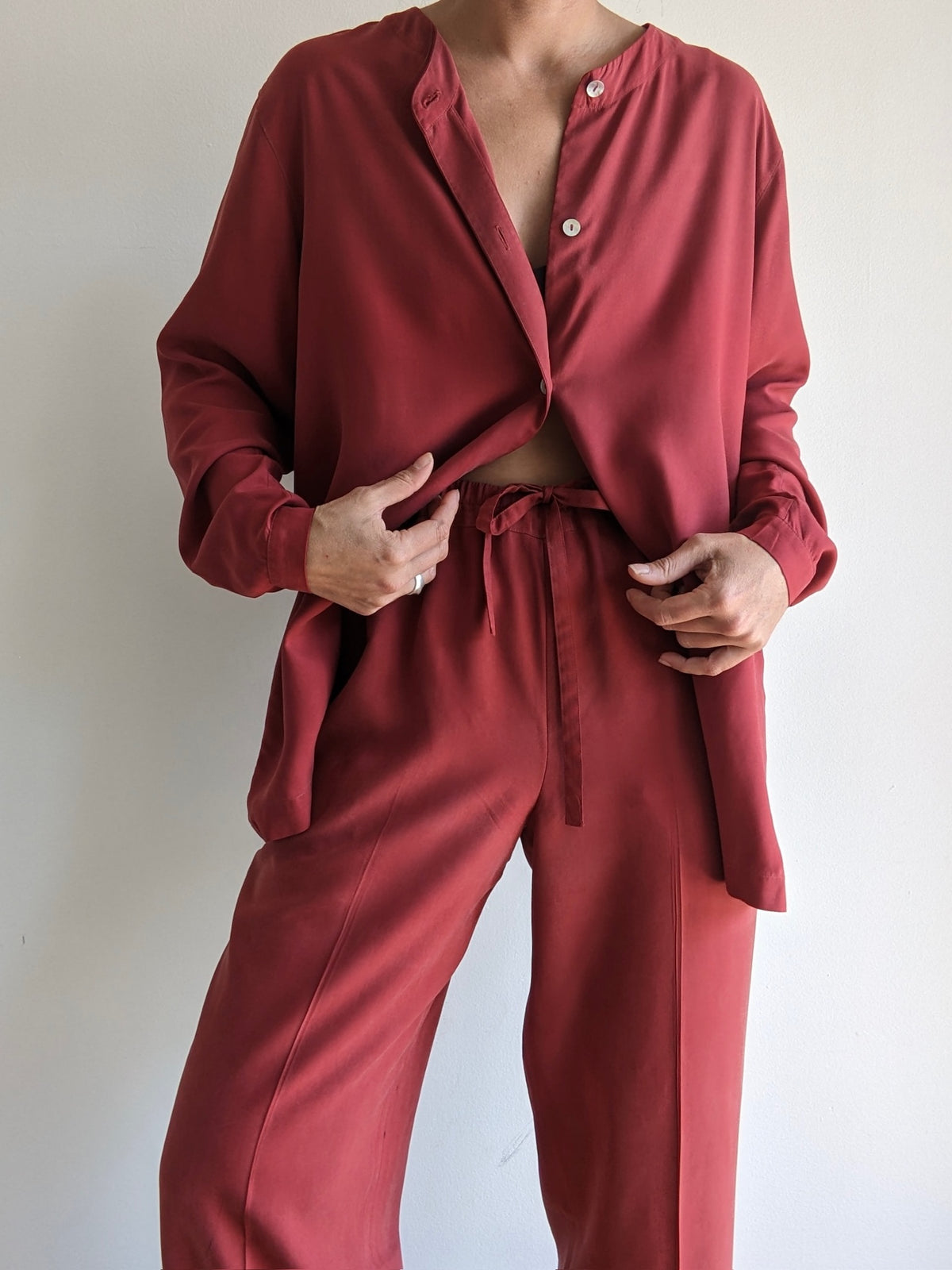 Vintage Faded Red Silk Leisure Pant Set