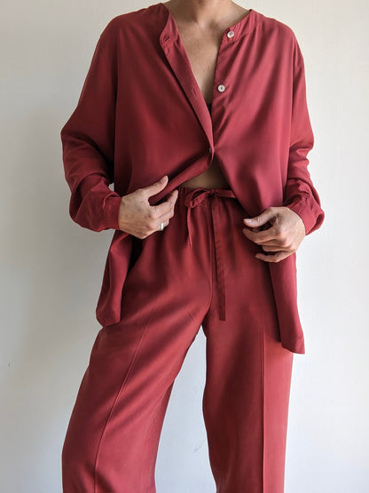 Vintage Faded Red Silk Leisure Pant Set