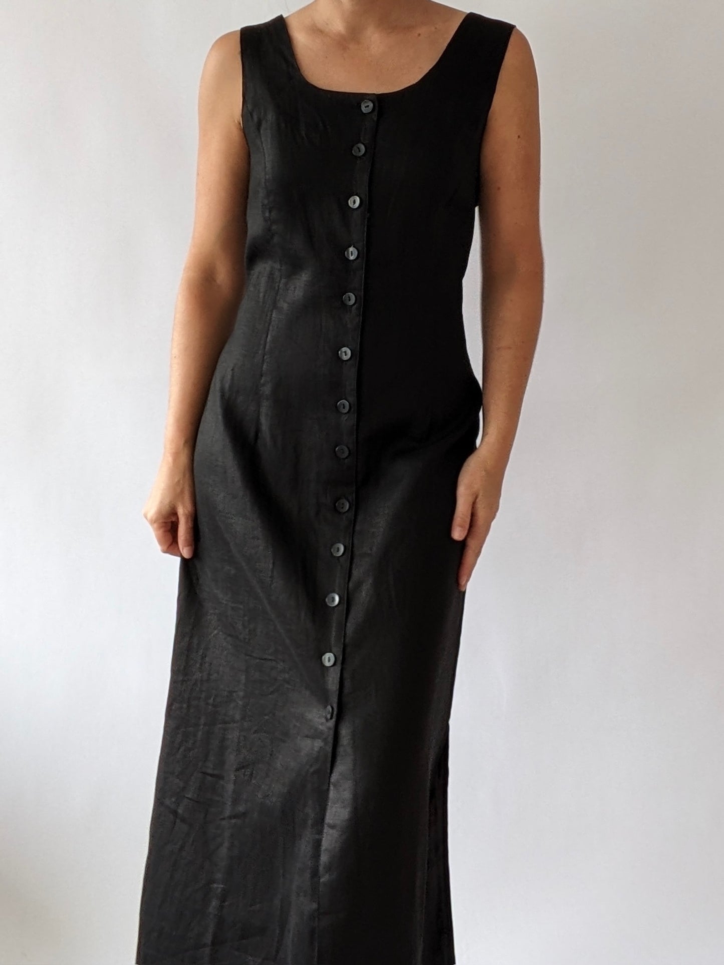 Lovely Vintage Onyx Linen Button-Down Dress