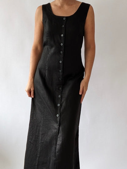 Lovely Vintage Onyx Linen Button-Down Dress