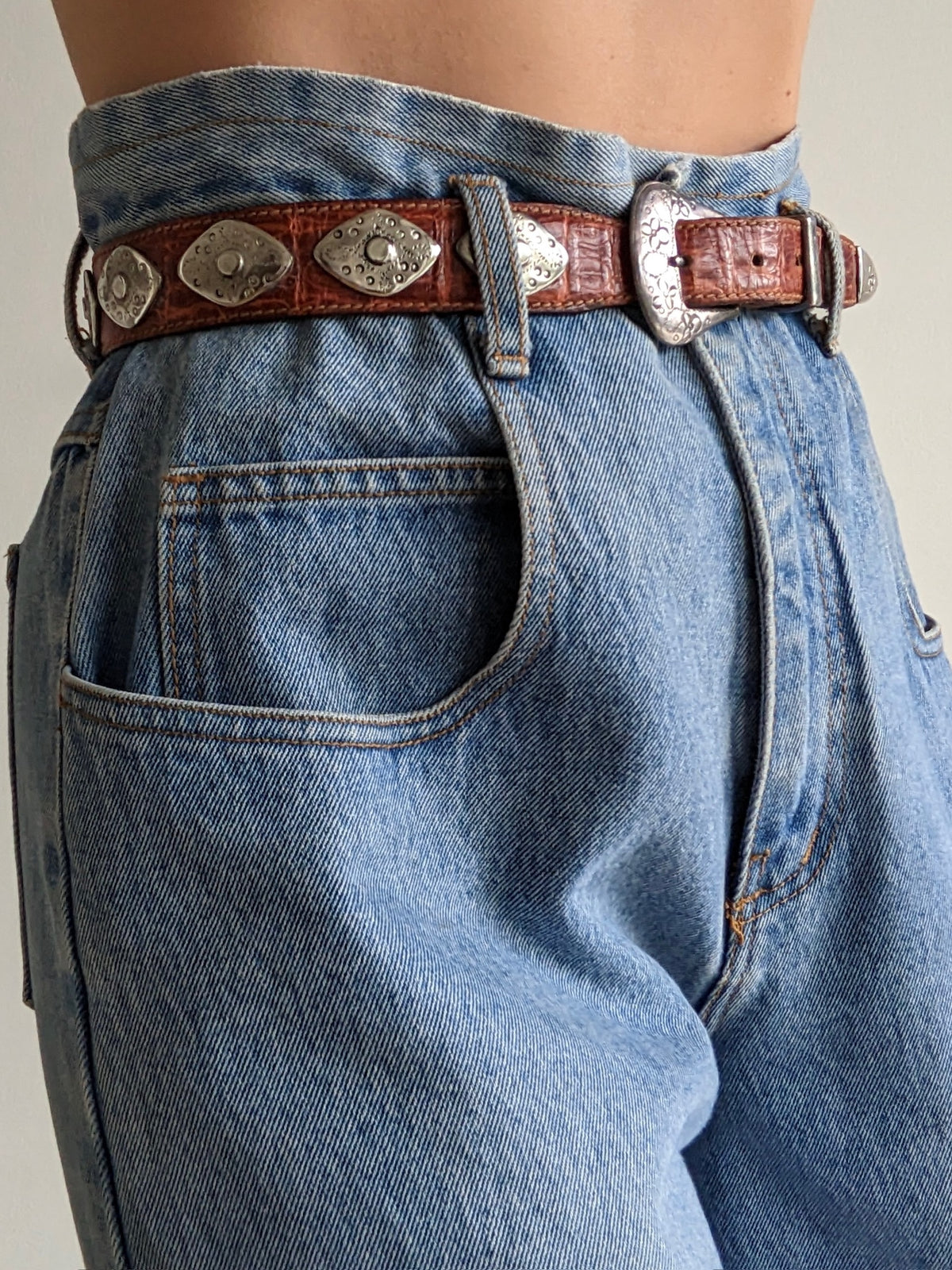 Amazing Vintage Silver-Embellished Western Leather Belt