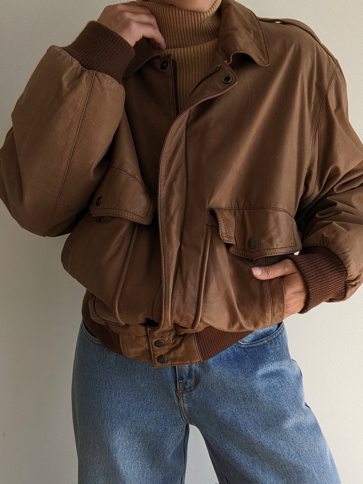 Vintage Faded Toffee Leather Bomber