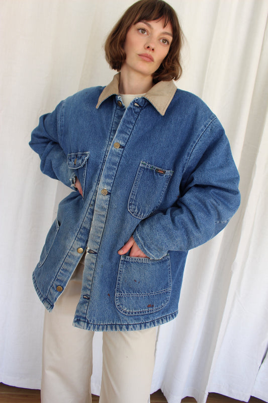 Distressed Vintage Blanket-Lined Denim Chore Coat
