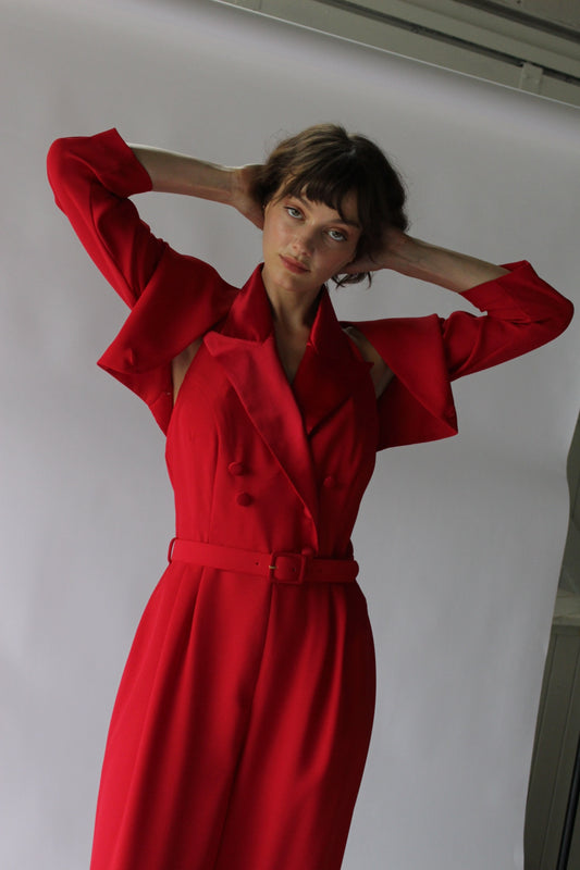 Vintage Crimson Halter Jumpsuit & Bolero Set