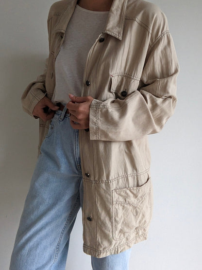 Vintage Sand Silk & Linen Chore Coat