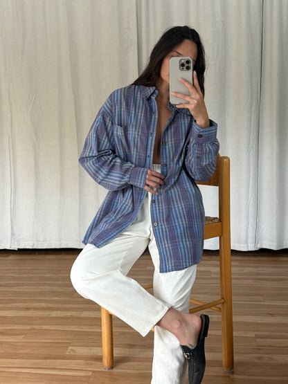 Vintage Stone Blue Plaid Cotton Shirt