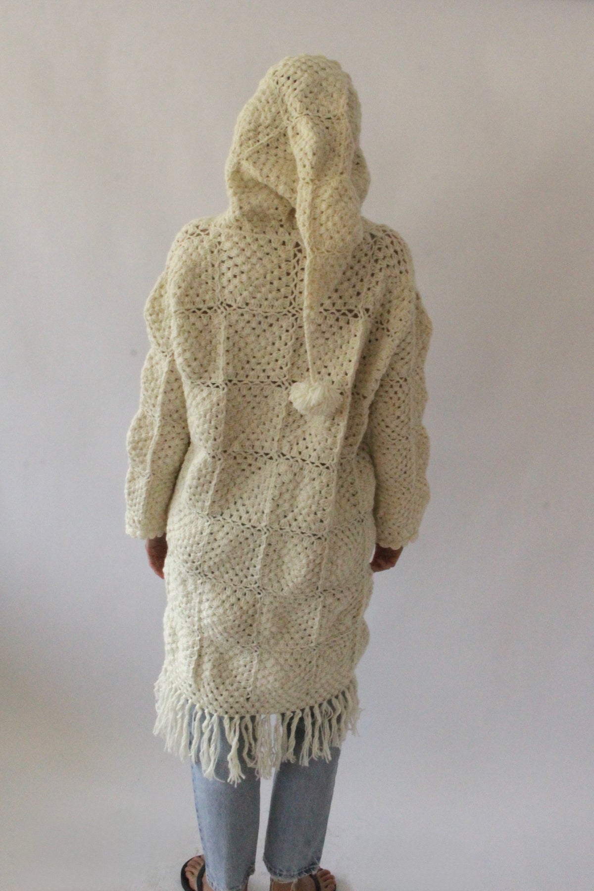 Amazing Vintage Wool Patchwork Pom Pom Coat