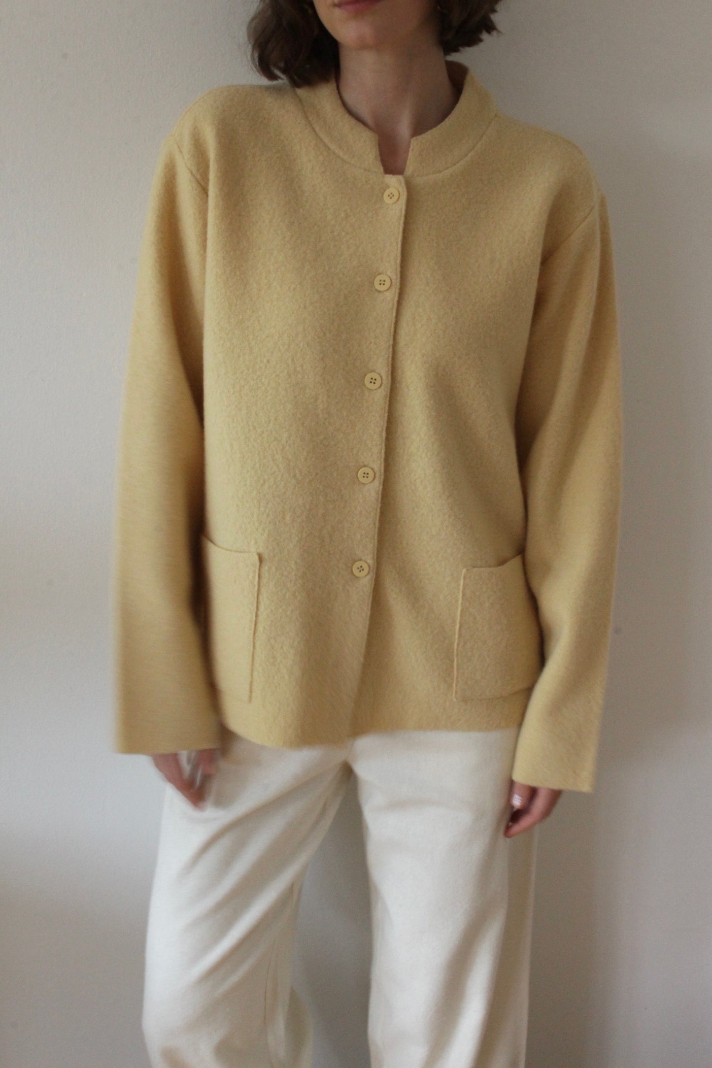 Vintage Buttercream Wool Pocket Cardigan