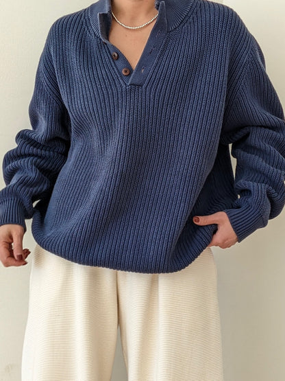 Vintage Faded Navy Cotton Henley