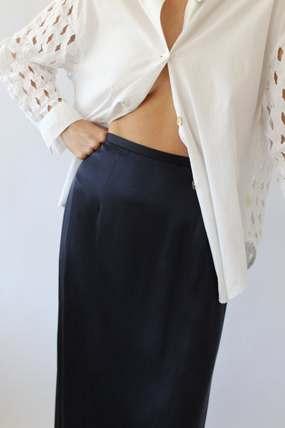 Vintage Midnight Silk Satin Floor-Length Skirt