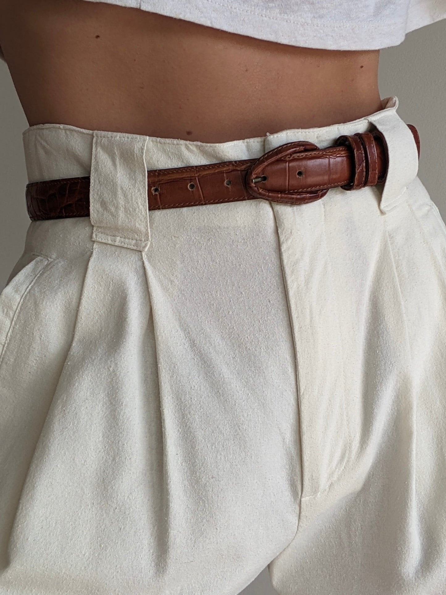 Vintage Alligator-Embossed Leather Belt