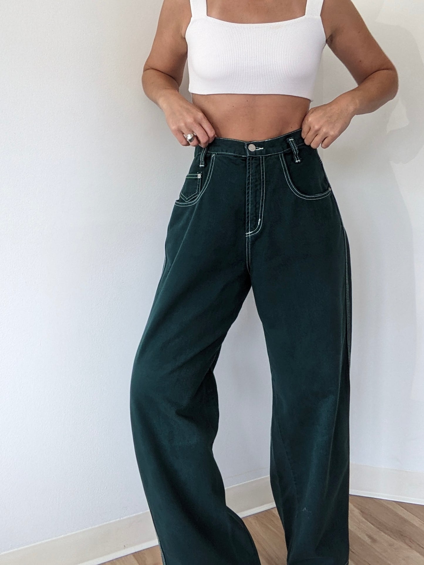 Amazing Vintage Deep Green Wide-Leg Denim