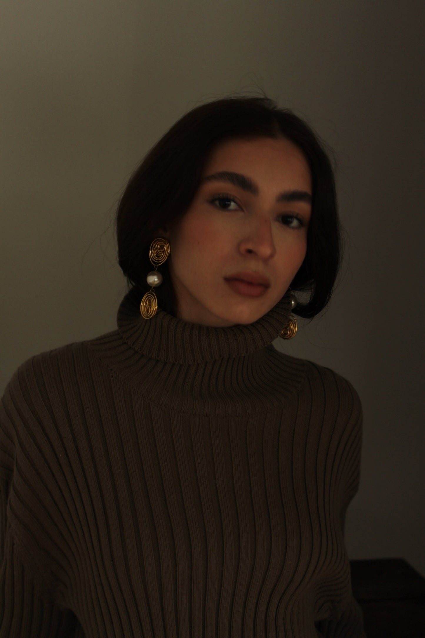 Bold Vintage Gold Spiral & Faux Pearl Drop Earrings