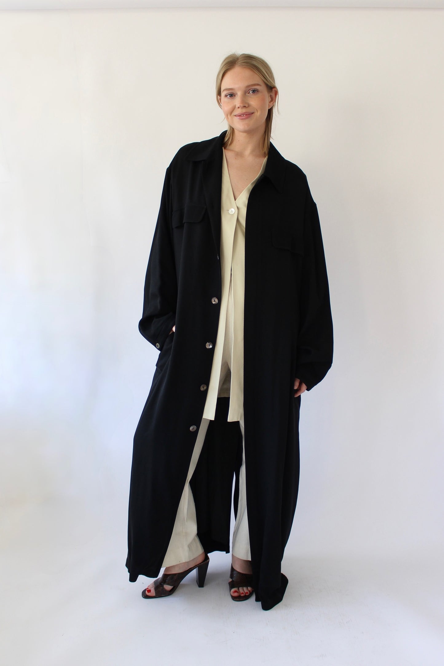 Vintage Onyx Woven Silk Belted Trench