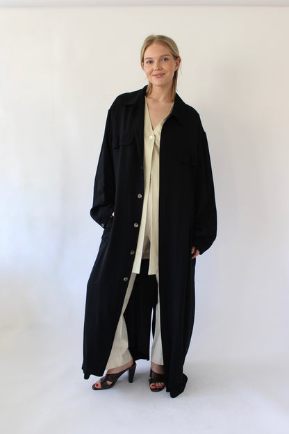 Vintage Onyx Woven Silk Belted Trench