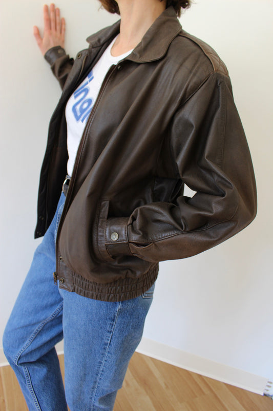 Vintage Espresso Leather Bomber