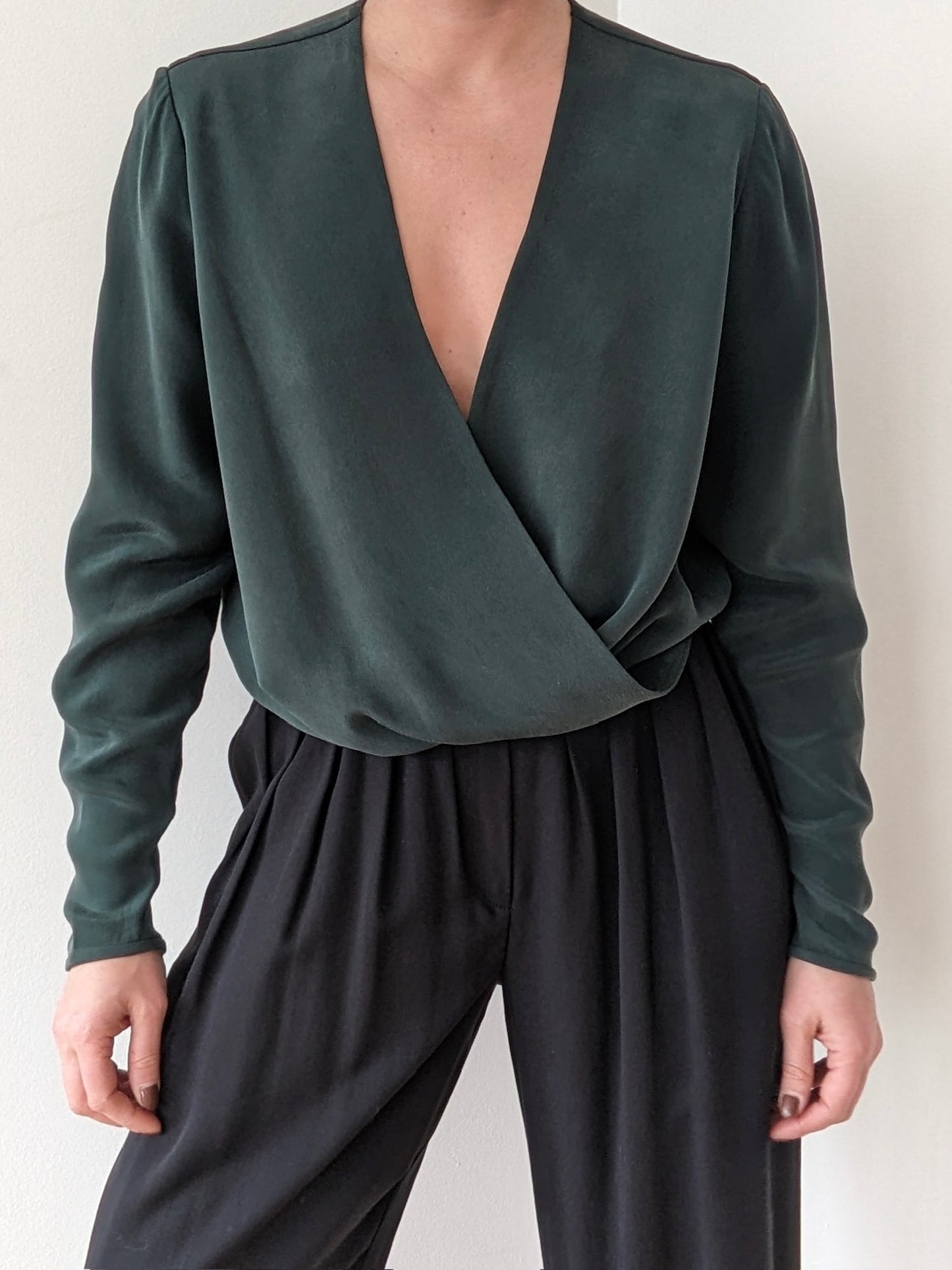 Stunning Vintage Topiary Silk Wrap Blouse