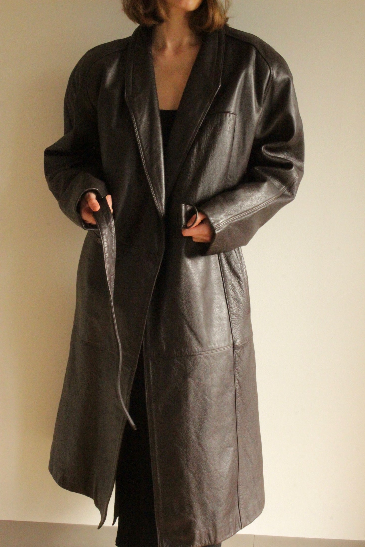 Rare Vintage Espresso Belted Leather Coat