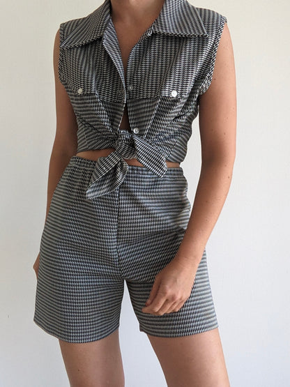 Vintage Houndstooth Vest & Shorts Set