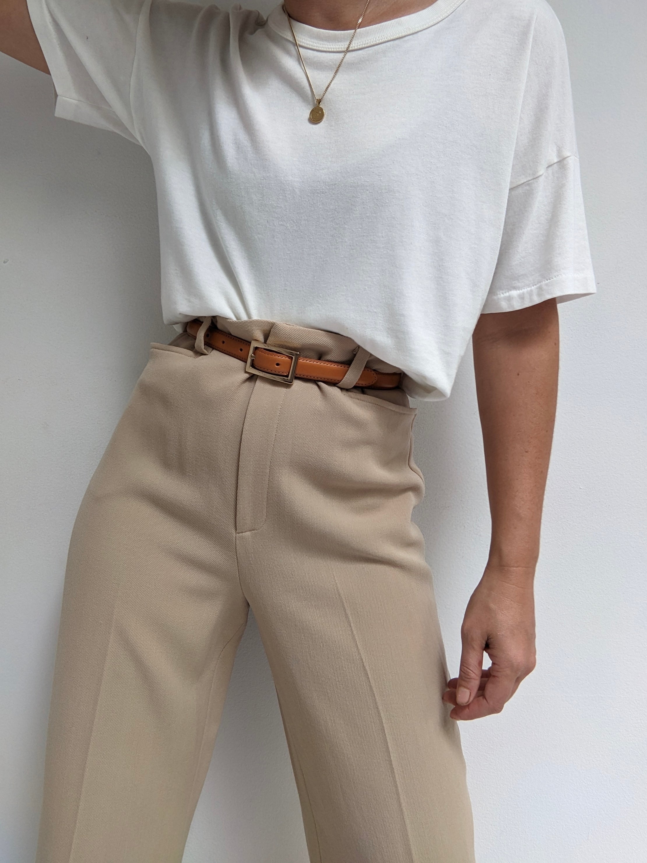 1990s Joan & David Wool Slouchy Trousers - Taupe Pleated order Pants 31.5