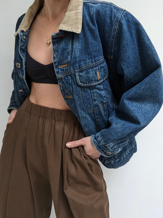 Vintage Lined Denim & Corduroy Accented Jacket