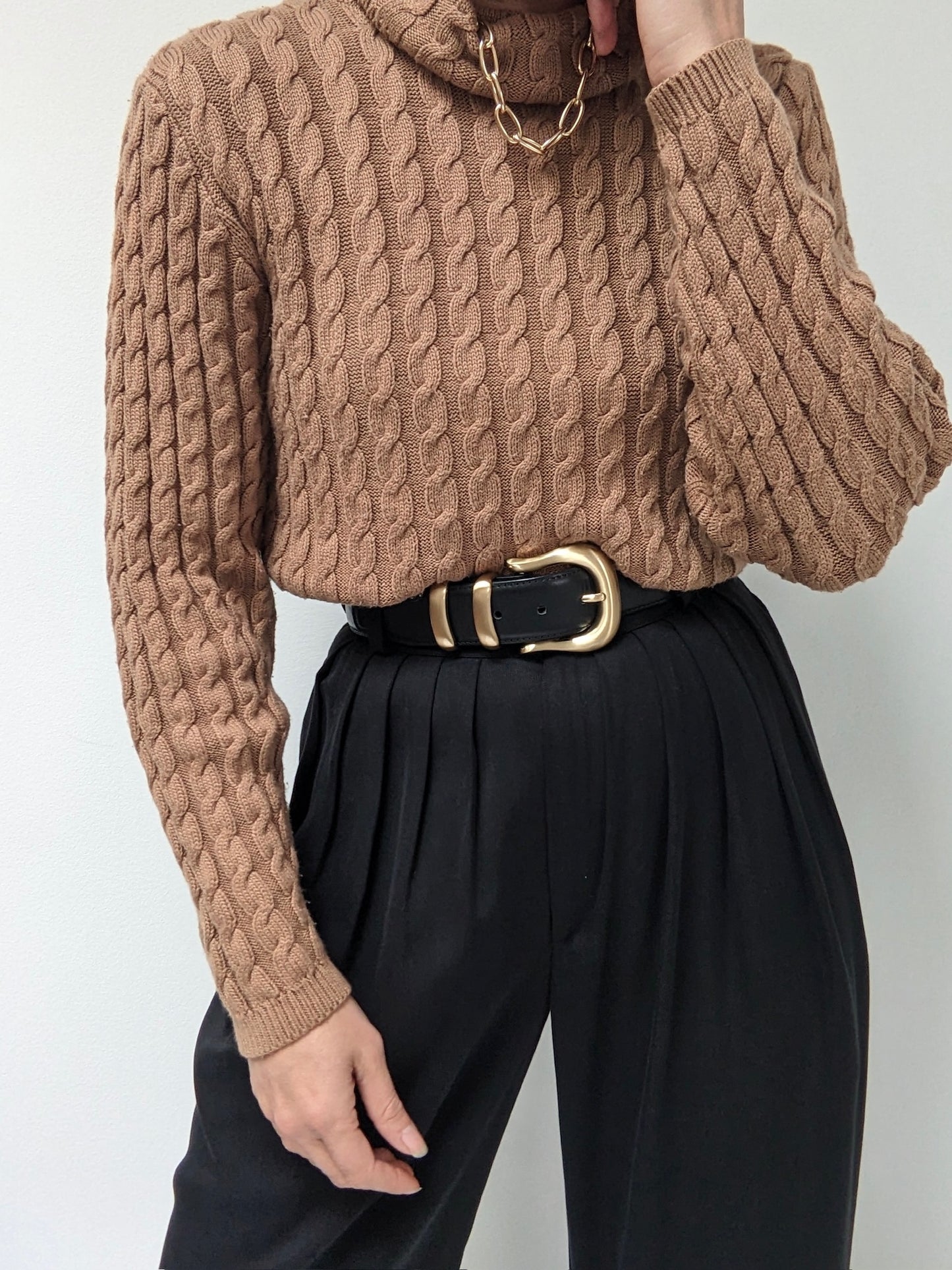 Vintage Toffee Cable Knit Turtleneck