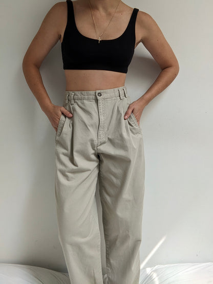 Vintage Pleated Khaki Trousers