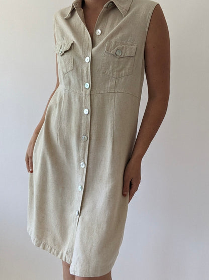 Vintage Sleeveless Wheat Linen Dress