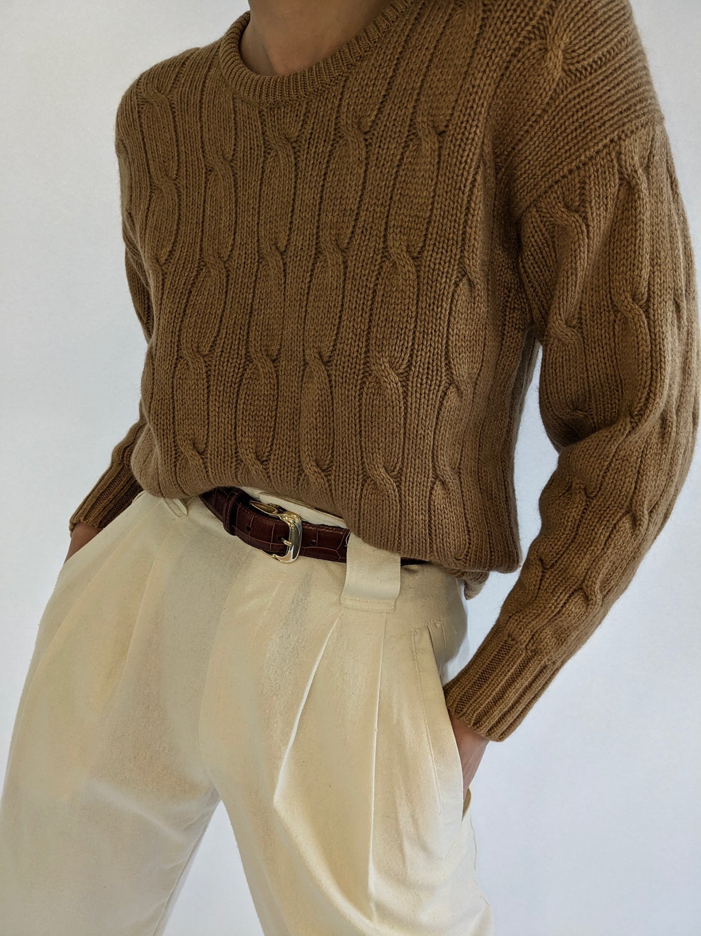 Vintage Cable Knit Camel Hair Sweater