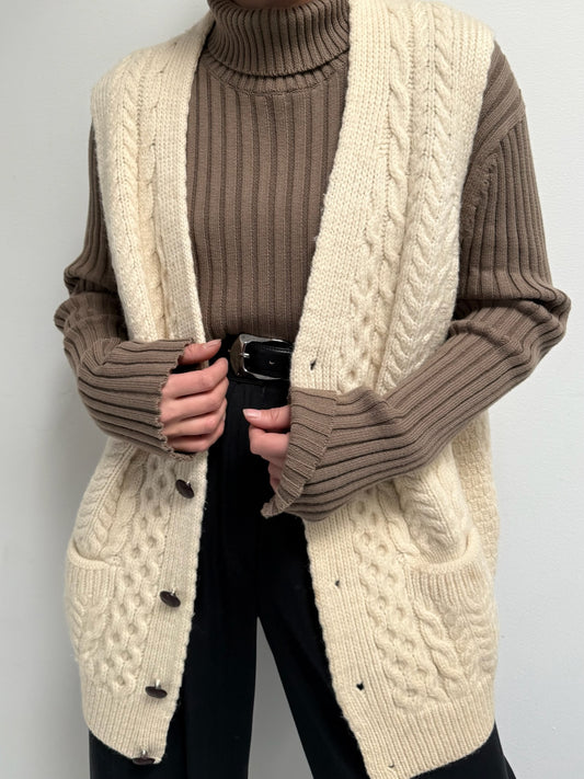 Classic Vintage Cream Fisherman Wool Sweater Vest