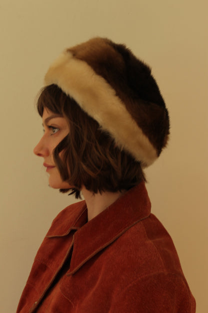 Lovely Vintage Striped Faux Fur Hat