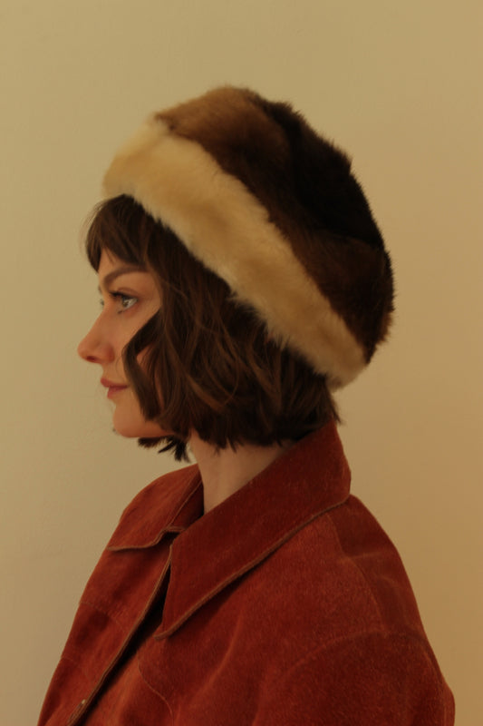 Lovely Vintage Striped Faux Fur Hat