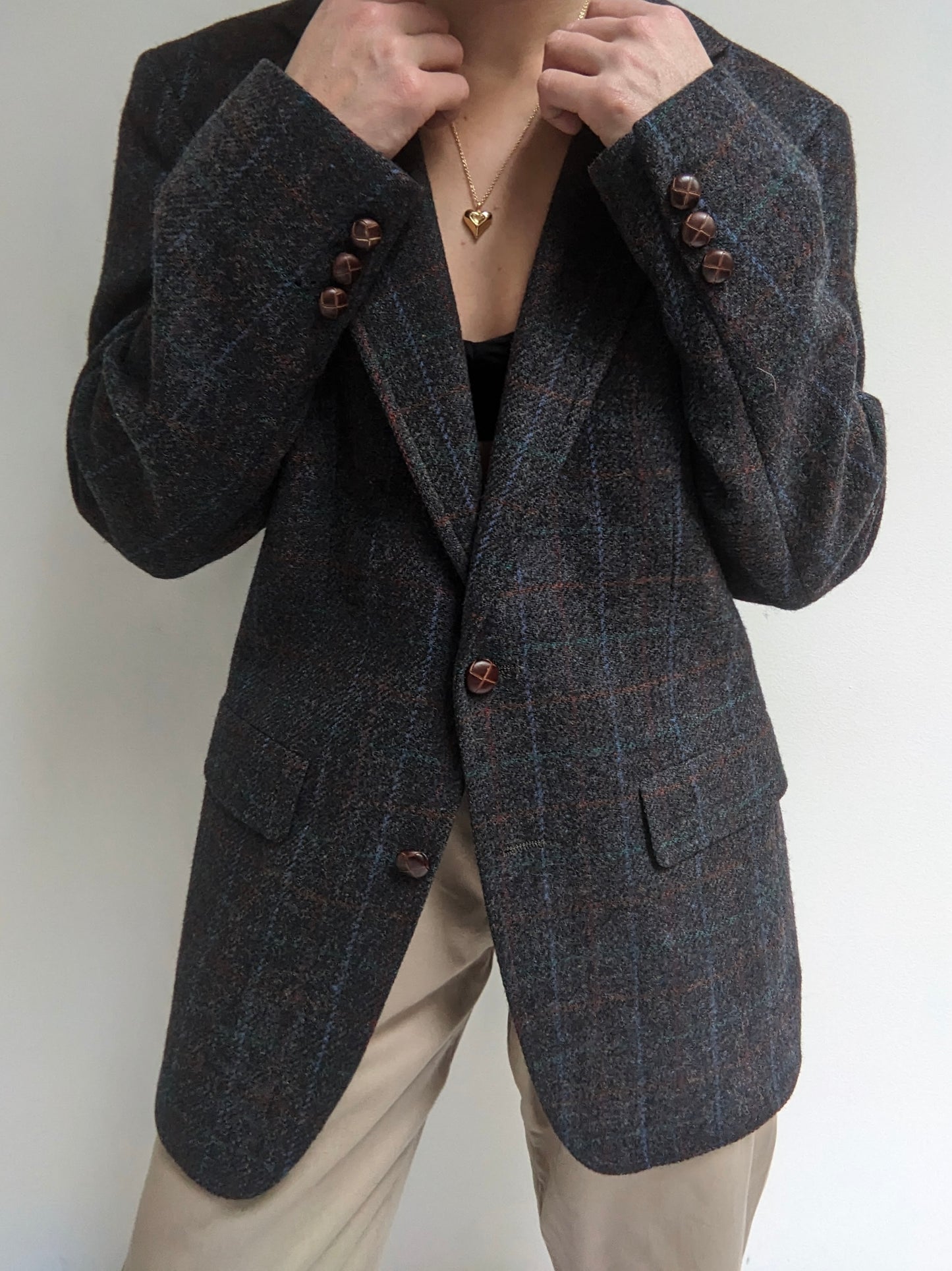 Vintage Grid Tweed Wool Blazer