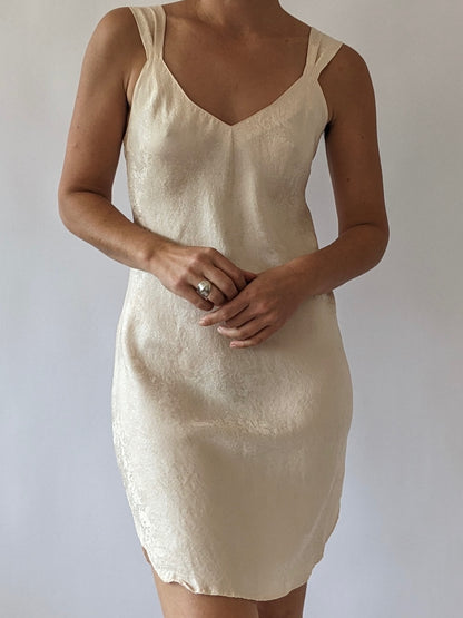 Vintage Cream Printed Silk Slip Dress