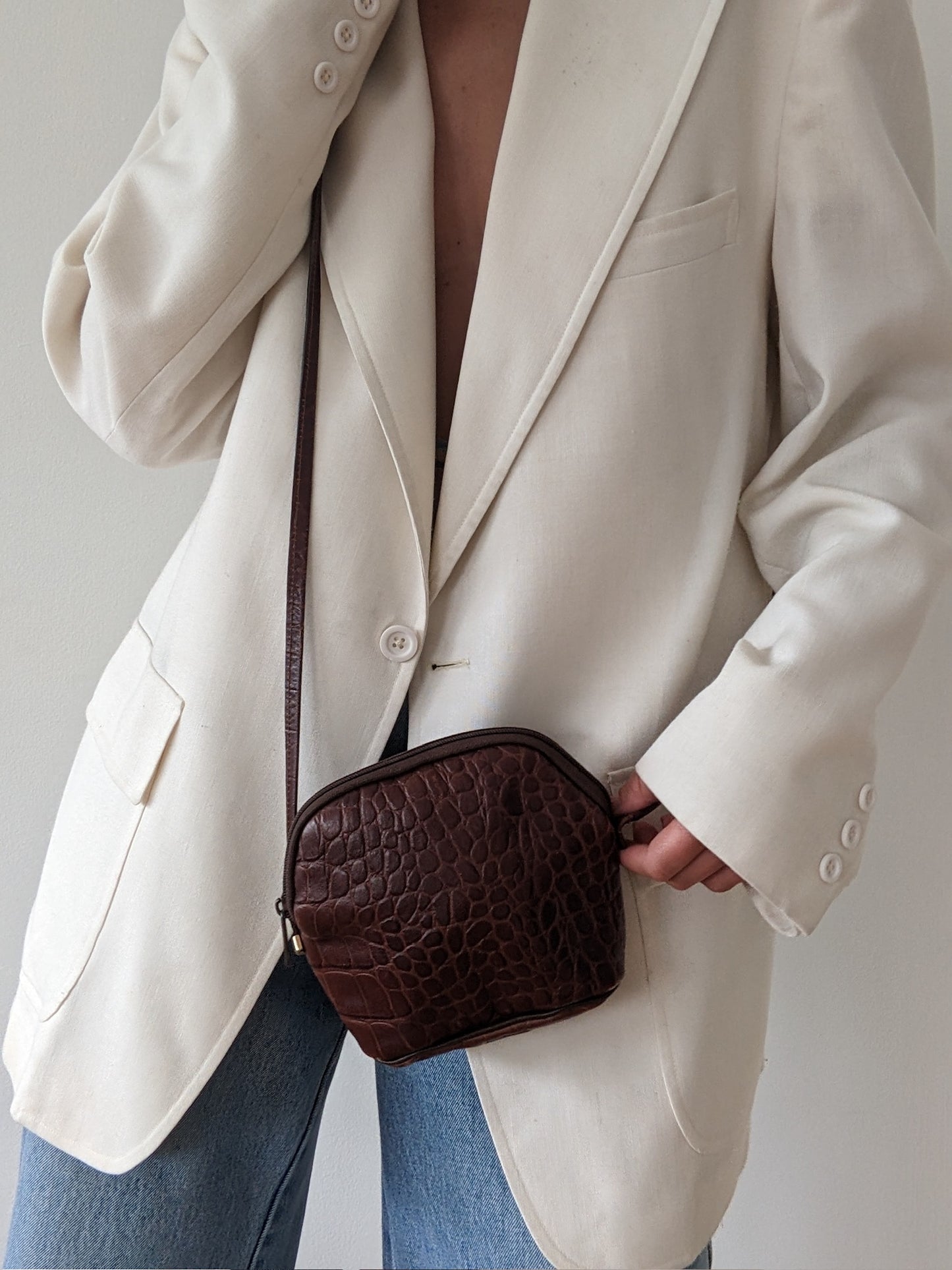 Vintage Croc-Embossed Leather Crossbody Bag