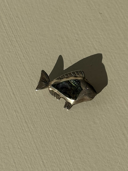 Petite Vintage Sterling Silver & Abalone Fish Brooch