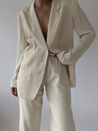 Vintage Cream Ribbed Silk Blazer