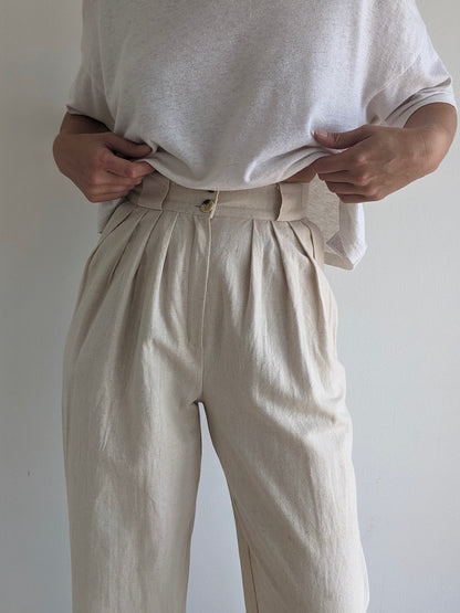 Vintage Natural Pleated Linen Trousers