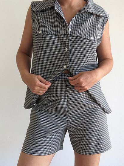 Vintage Houndstooth Vest & Shorts Set